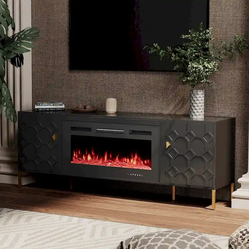 Meuble TV Clihome High Gloss Storage 70 avec cheminée électrique 36