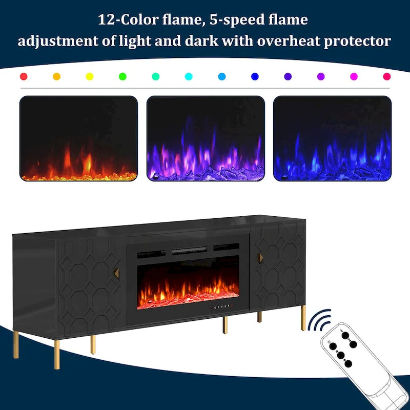 Meuble TV Clihome High Gloss Storage 70 avec cheminée électrique 36