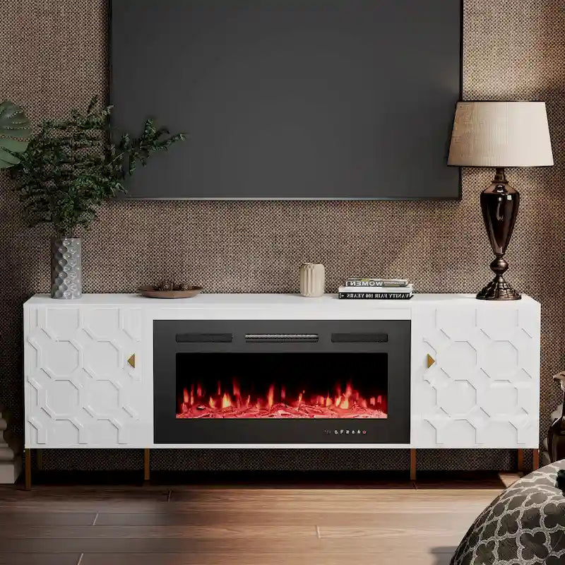 Meuble TV Clihome High Gloss Storage 70 avec cheminée électrique 36