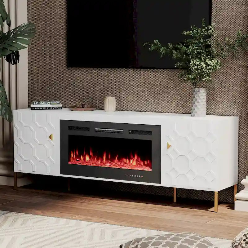 Meuble TV Clihome High Gloss Storage 70 avec cheminée électrique 36