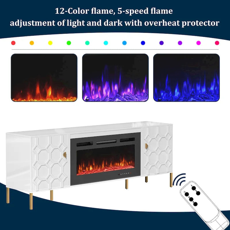 Meuble TV Clihome High Gloss Storage 70 avec cheminée électrique 36