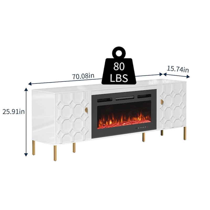 Meuble TV Clihome High Gloss Storage 70 avec cheminée électrique 36