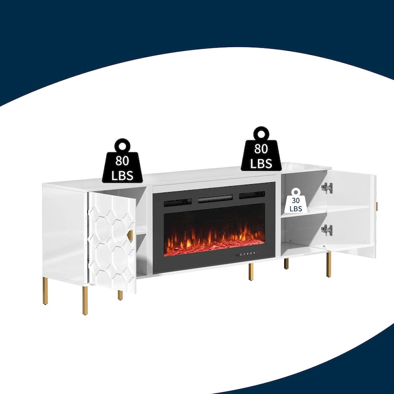 Meuble TV Clihome High Gloss Storage 70 avec cheminée électrique 36