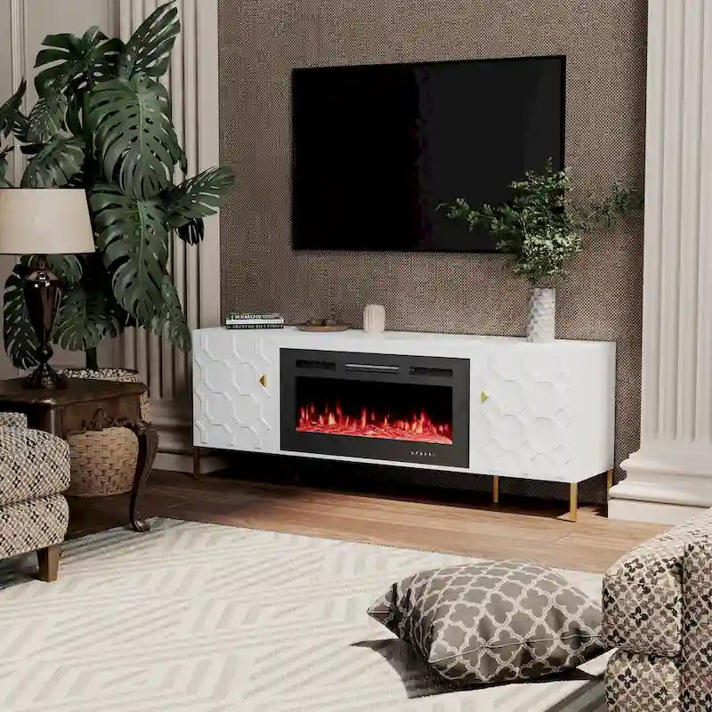 Meuble TV Clihome High Gloss Storage 70 avec cheminée électrique 36