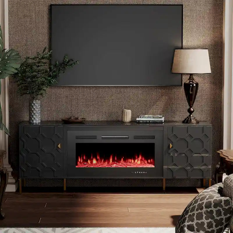 Meuble TV Clihome High Gloss Storage 70 avec cheminée électrique 36
