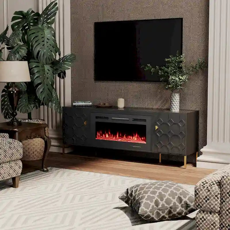 Meuble TV Clihome High Gloss Storage 70 avec cheminée électrique 36