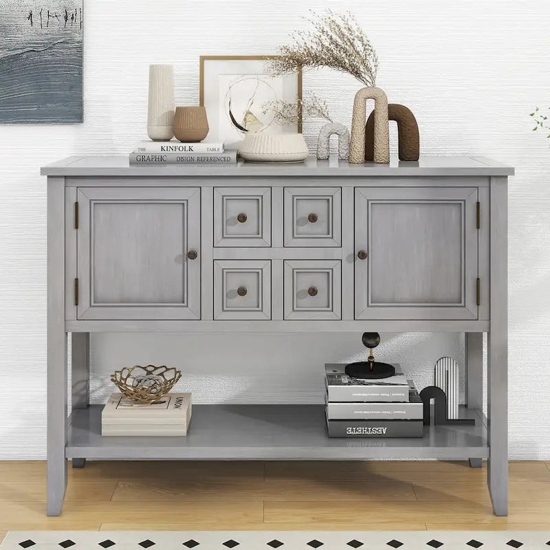 Buffet commode de style rétro en bois avec étagère inférieure, facile à assembler, pour salon, cuisine, entrée