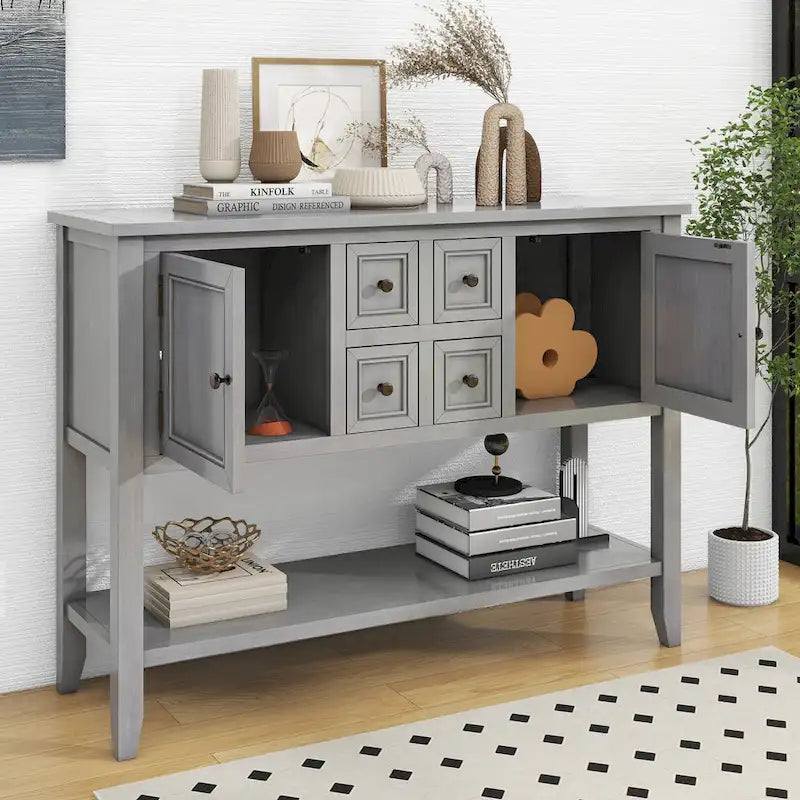 Buffet commode de style rétro en bois avec étagère inférieure, facile à assembler, pour salon, cuisine, entrée