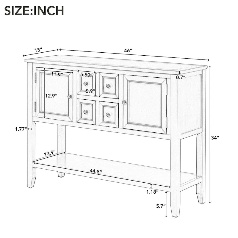 Buffet commode de style rétro en bois avec étagère inférieure, facile à assembler, pour salon, cuisine, entrée