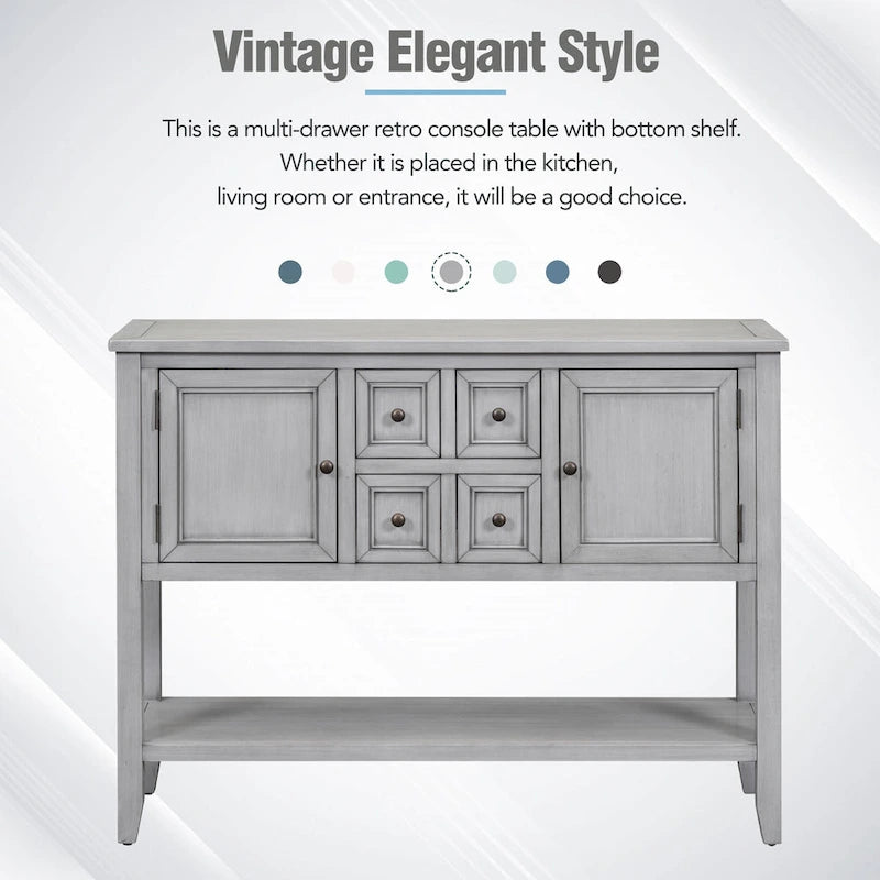 Buffet commode de style rétro en bois avec étagère inférieure, facile à assembler, pour salon, cuisine, entrée