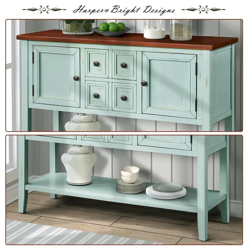 Buffet commode de style rétro en bois avec étagère inférieure, facile à assembler, pour salon, cuisine, entrée