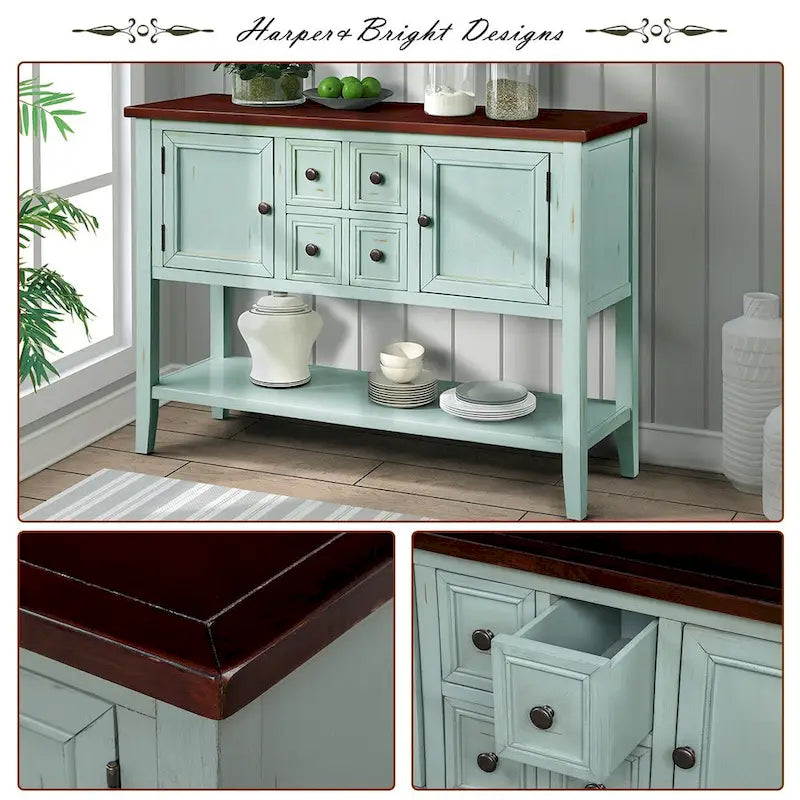 Buffet commode de style rétro en bois avec étagère inférieure, facile à assembler, pour salon, cuisine, entrée