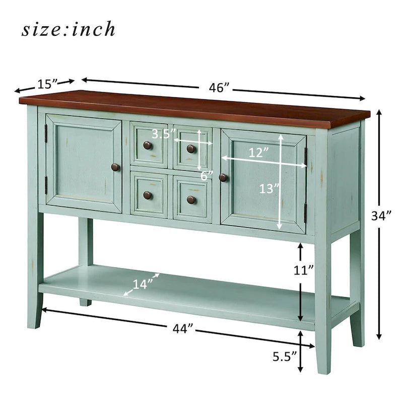 Buffet commode de style rétro en bois avec étagère inférieure, facile à assembler, pour salon, cuisine, entrée