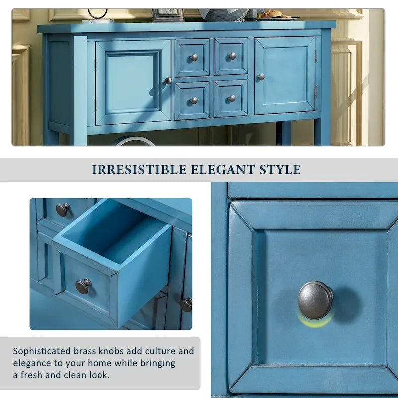 Buffet commode de style rétro en bois avec étagère inférieure, facile à assembler, pour salon, cuisine, entrée