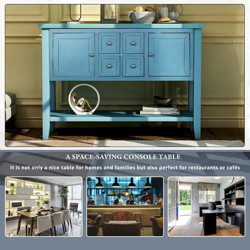 Buffet commode de style rétro en bois avec étagère inférieure, facile à assembler, pour salon, cuisine, entrée