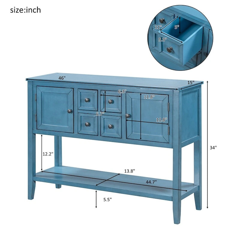 Buffet commode de style rétro en bois avec étagère inférieure, facile à assembler, pour salon, cuisine, entrée