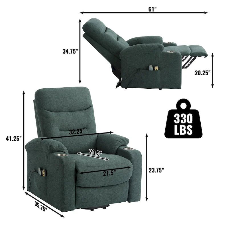 Fauteuil inclinable de massage électrique rembourré Clihome avec porte-gobelet