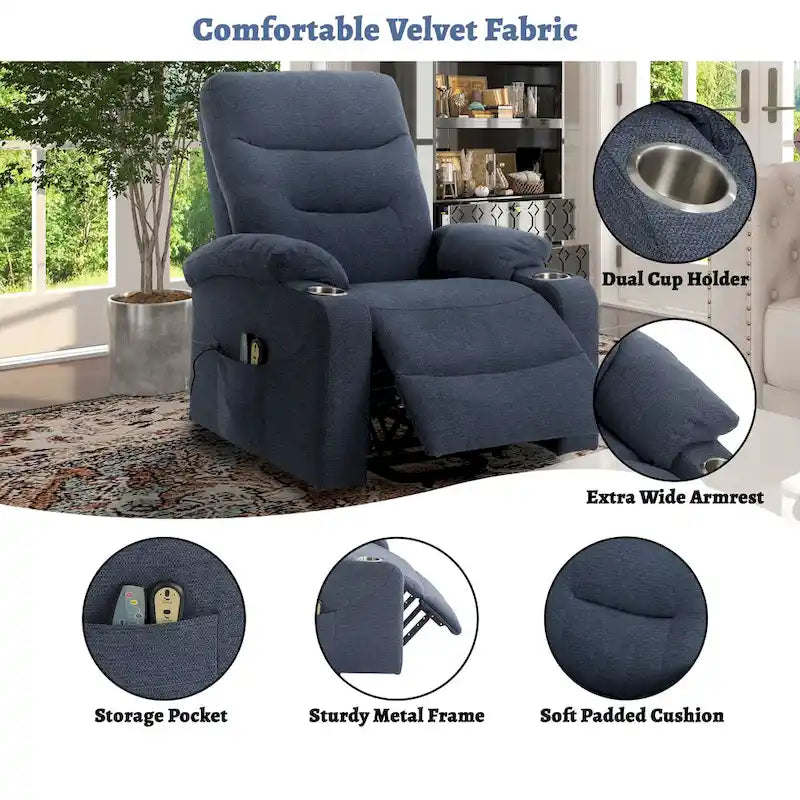 Fauteuil inclinable de massage électrique rembourré Clihome avec porte-gobelet