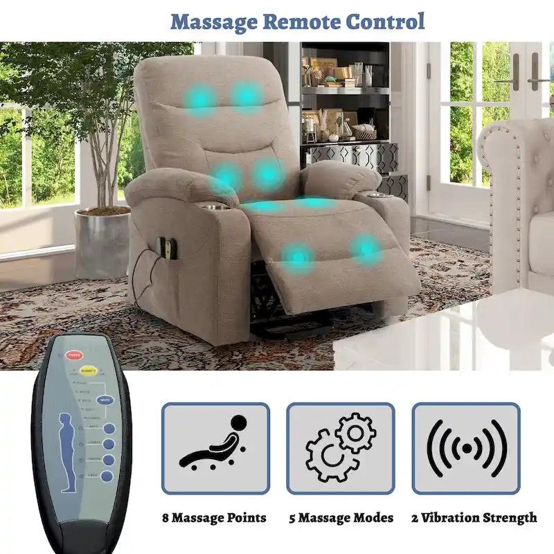 Fauteuil inclinable de massage électrique rembourré Clihome avec porte-gobelet