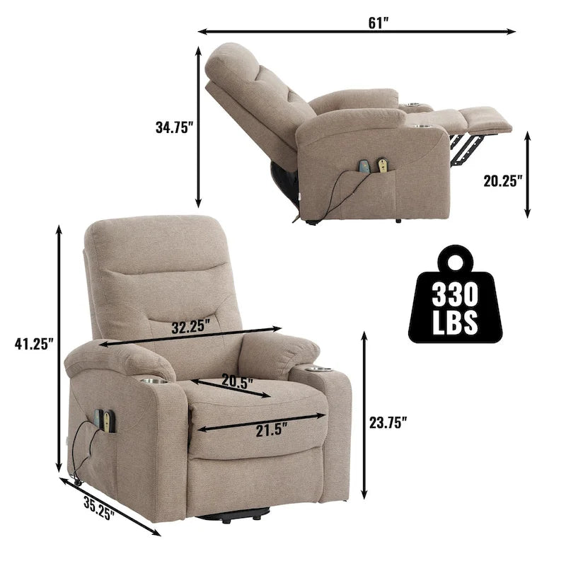Fauteuil inclinable de massage électrique rembourré Clihome avec porte-gobelet