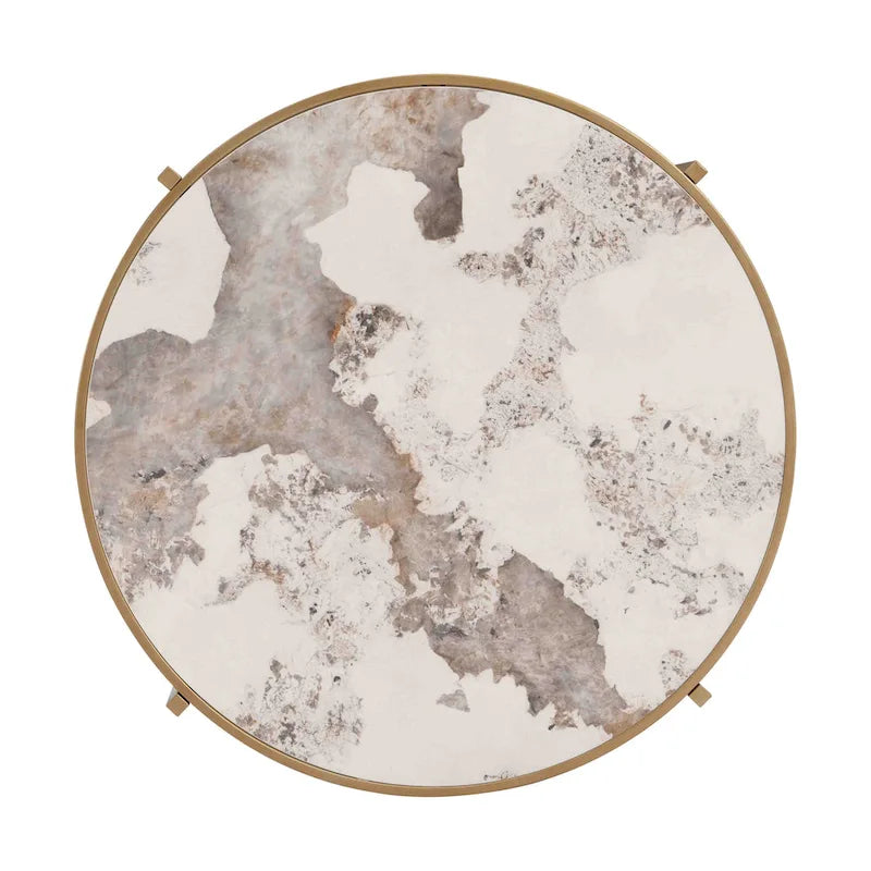 32.48 Table basse ronde moderne avec plateau en pierre frittée et cadre métallique robuste