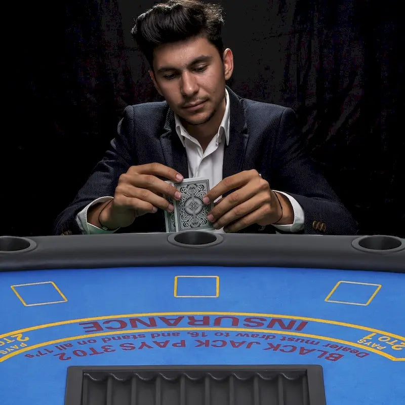 HomCom Table de poker pliable demi-lune 72 po 7 joueurs – Bleu/Noir