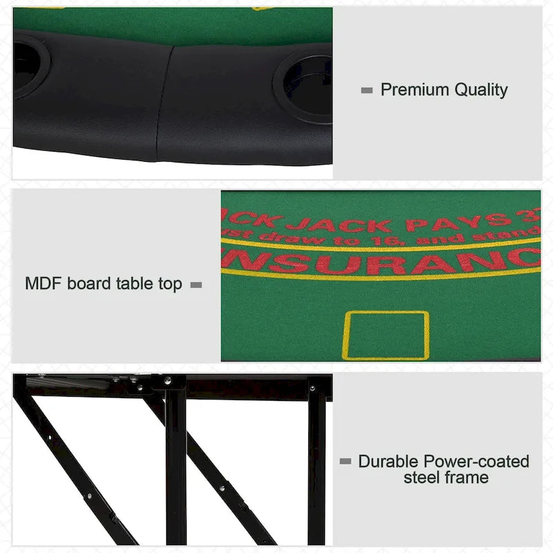 HomCom Table de poker pliable demi-lune 72 po 7 joueurs – Bleu/Noir