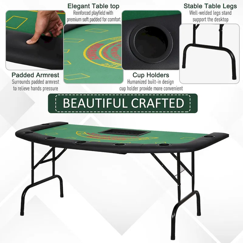 HomCom Table de poker pliable demi-lune 72 po 7 joueurs – Bleu/Noir