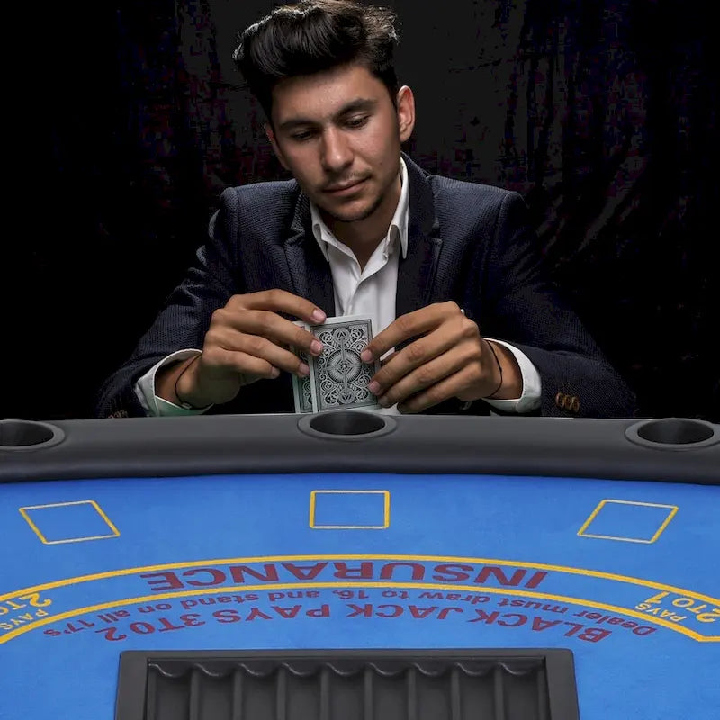 HomCom Table de poker pliable demi-lune 72 po 7 joueurs – Bleu/Noir