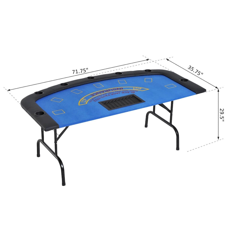 HomCom Table de poker pliable demi-lune 72 po 7 joueurs – Bleu/Noir