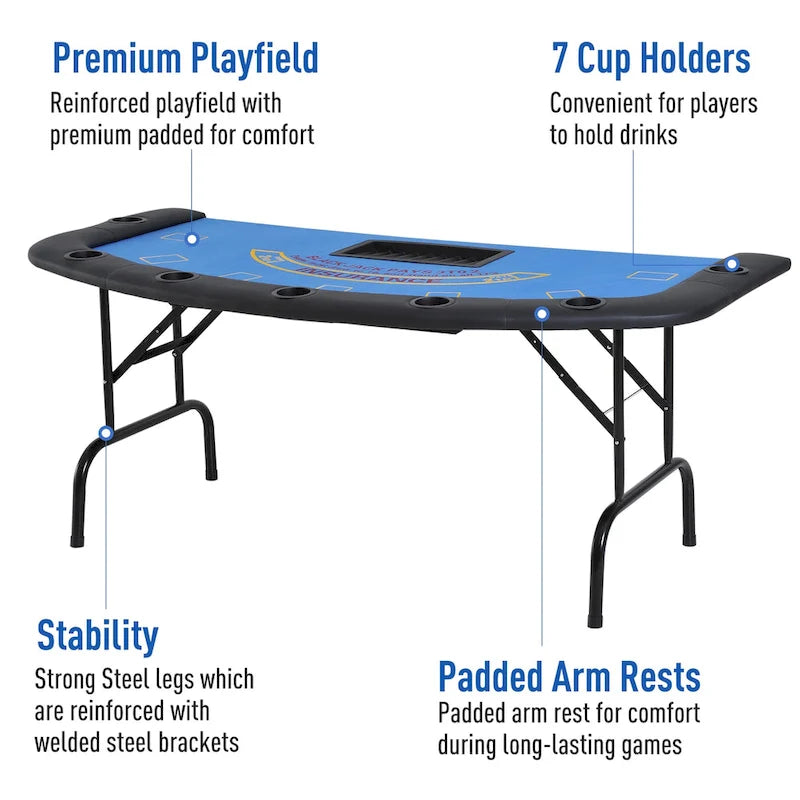 HomCom Table de poker pliable demi-lune 72 po 7 joueurs – Bleu/Noir