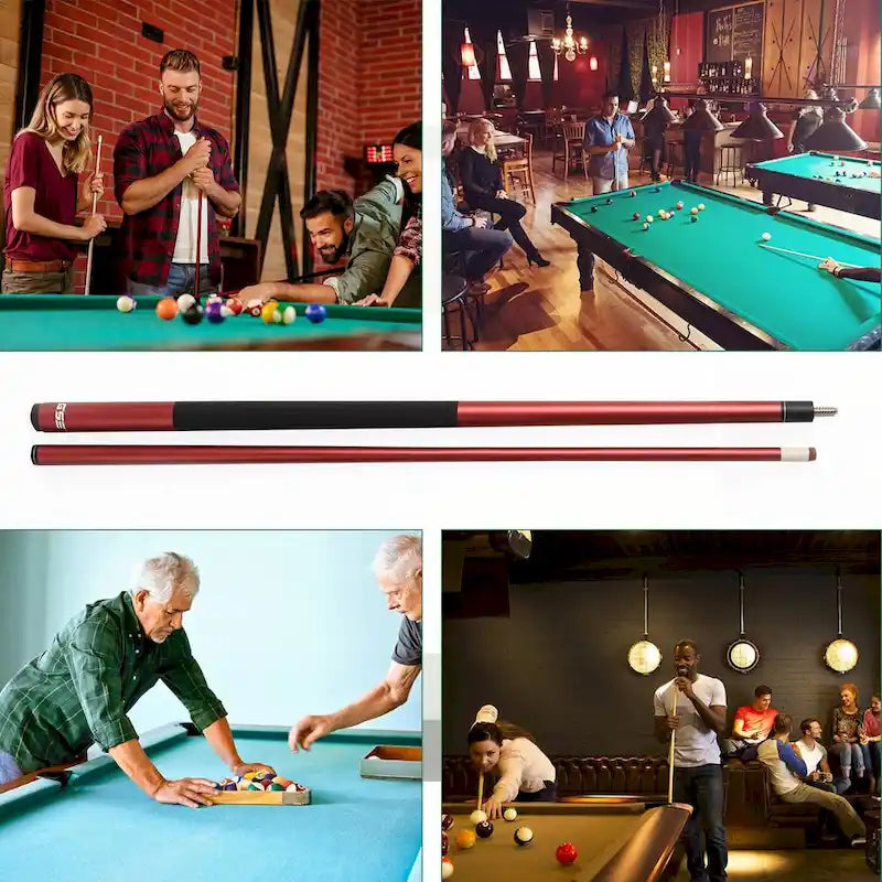 Jeu de 4 queues de billard GSE en fibre de verre composite graphite mat. Kit de 4 queues de billard de 58 po en 2 pièces pour usage domestique ou commercial.