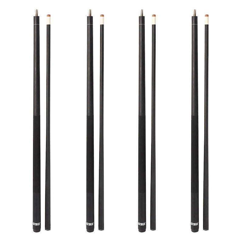 Jeu de 4 queues de billard GSE en fibre de verre composite graphite mat. Kit de 4 queues de billard de 58 po en 2 pièces pour usage domestique ou commercial.