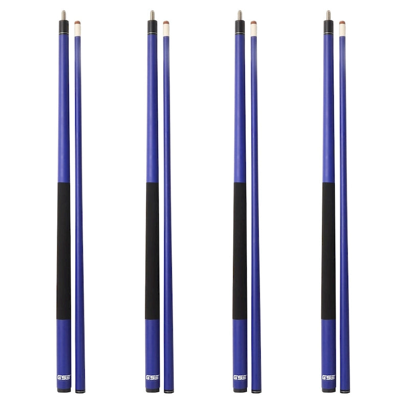 Jeu de 4 queues de billard GSE en fibre de verre composite graphite mat. Kit de 4 queues de billard de 58 po en 2 pièces pour usage domestique ou commercial.