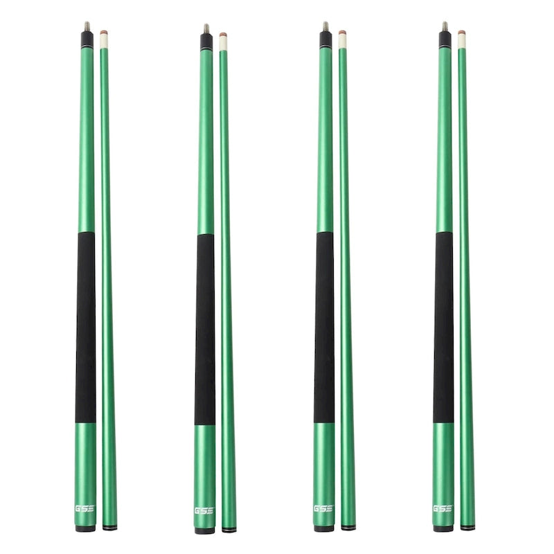 Jeu de 4 queues de billard GSE en fibre de verre composite graphite mat. Kit de 4 queues de billard de 58 po en 2 pièces pour usage domestique ou commercial.