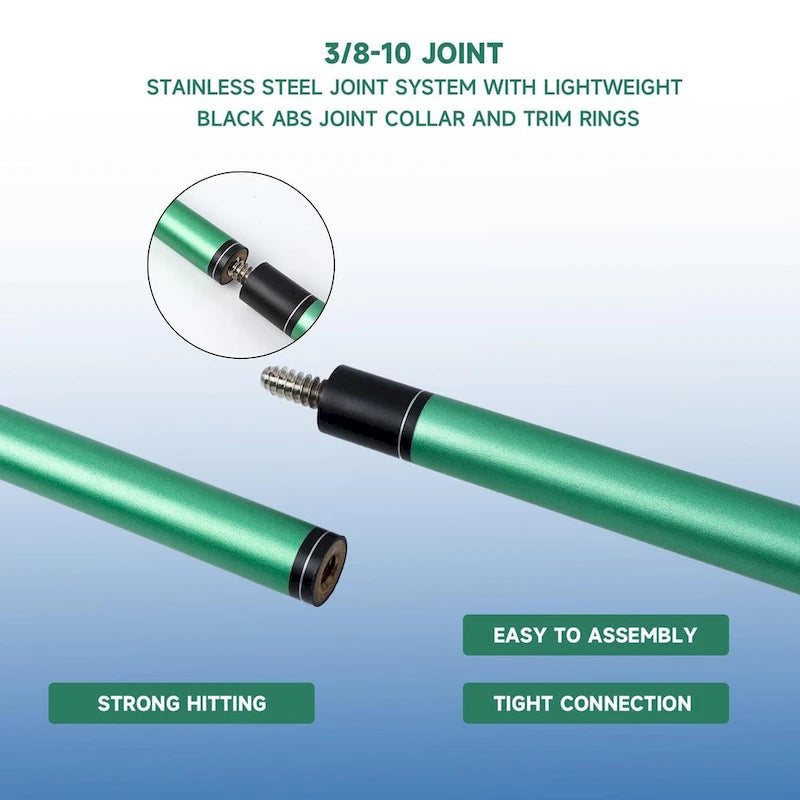 Jeu de 4 queues de billard GSE en fibre de verre composite graphite mat. Kit de 4 queues de billard de 58 po en 2 pièces pour usage domestique ou commercial.