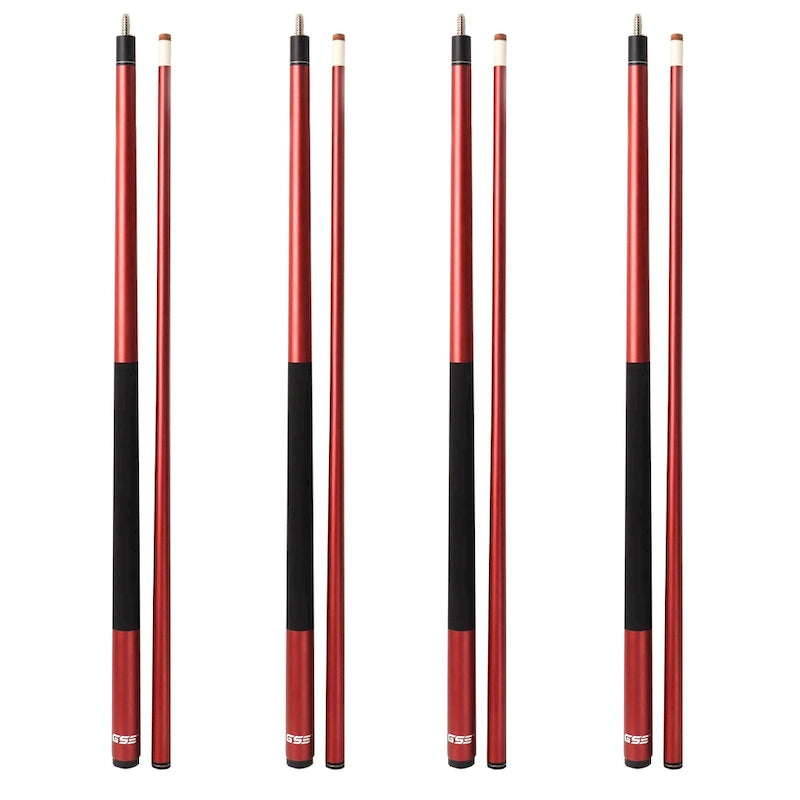 Jeu de 4 queues de billard GSE en fibre de verre composite graphite mat. Kit de 4 queues de billard de 58 po en 2 pièces pour usage domestique ou commercial.