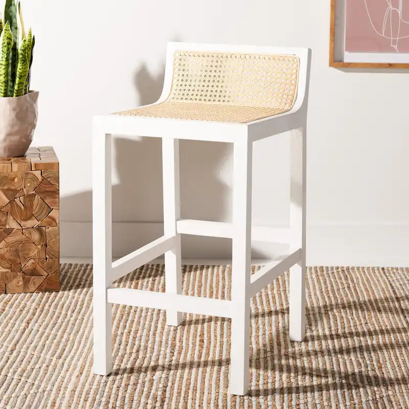 Tabouret de comptoir en canne à dossier bas SAFAVIEH Carry - 16 L x 19 P x 31 H - 16Lx19Px31H