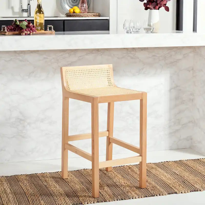 Tabouret de comptoir en canne à dossier bas SAFAVIEH Carry - 16 L x 19 P x 31 H - 16Lx19Px31H