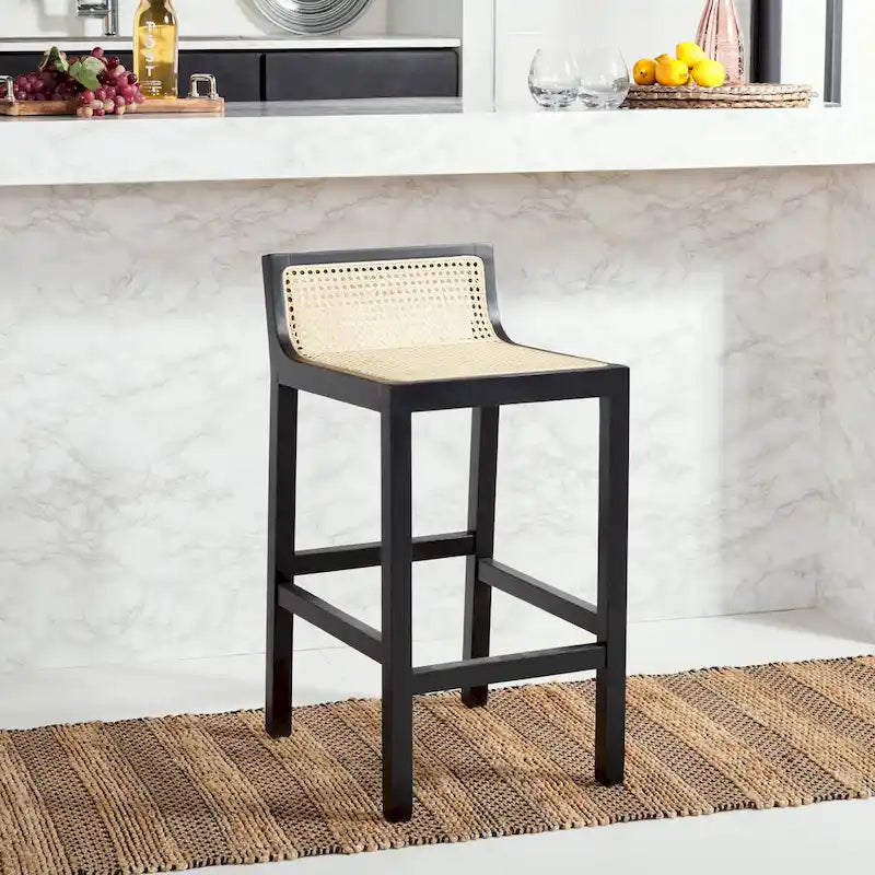 Tabouret de comptoir en canne à dossier bas SAFAVIEH Carry - 16 L x 19 P x 31 H - 16Lx19Px31H