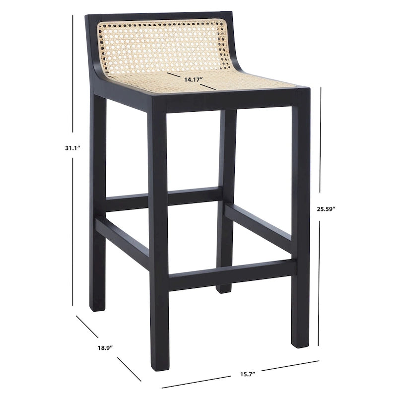 Tabouret de comptoir en canne à dossier bas SAFAVIEH Carry - 16 L x 19 P x 31 H - 16Lx19Px31H