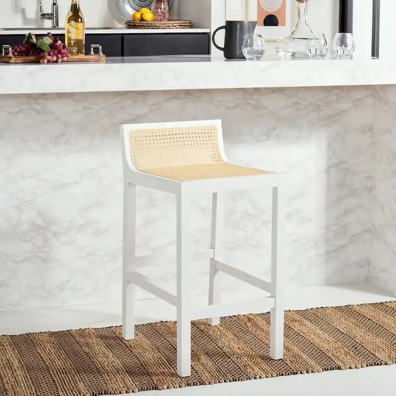 Tabouret de comptoir en canne à dossier bas SAFAVIEH Carry - 16 L x 19 P x 31 H - 16Lx19Px31H