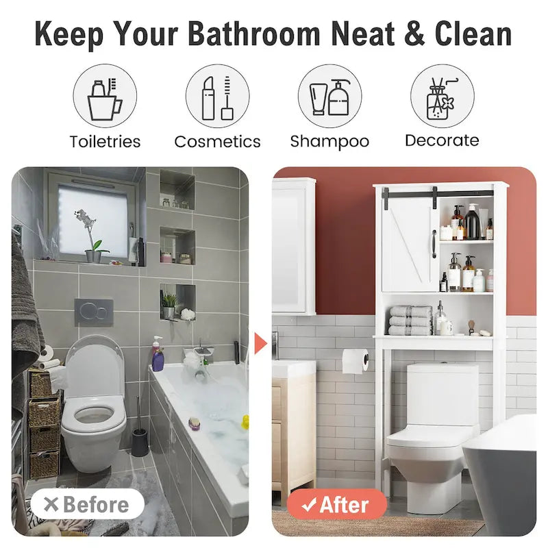 Armoire de rangement Pellebant au-dessus des toilettes, gain de place pour salle de bain - 169 cm H x 69 cm L x 23 cm P
