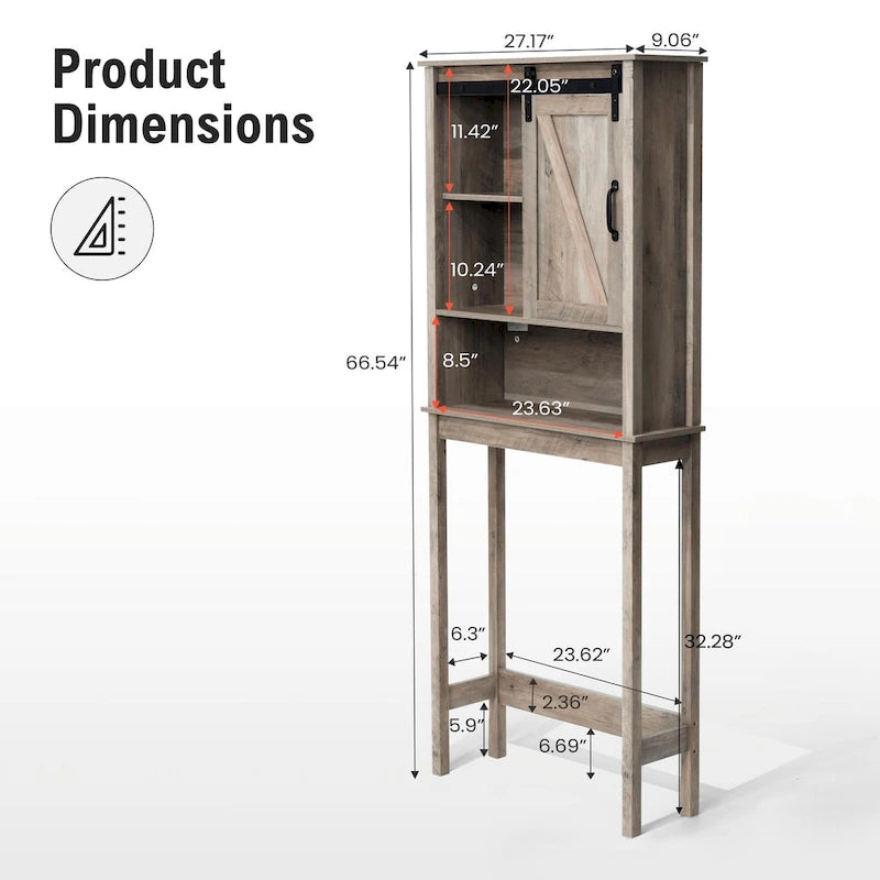 Armoire de rangement Pellebant au-dessus des toilettes, gain de place pour salle de bain - 169 cm H x 69 cm L x 23 cm P
