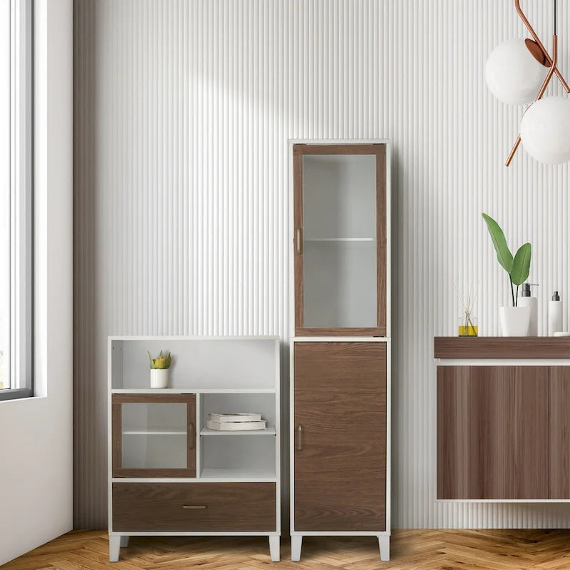 Meuble de rangement au sol en bois moderne Teamson Home Tyler, Noyer et blanc
