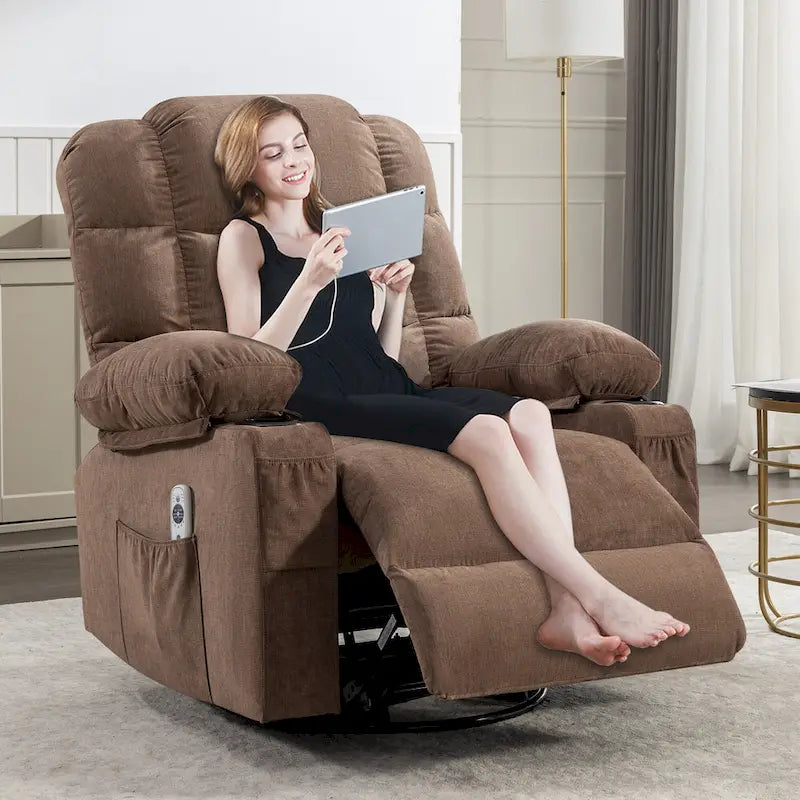 Fauteuil inclinable à bascule de massage Chaises à bascule surdimensionnées pour adultes avec 2 porte-gobelets, port de chargement USB Fonctions douces un massage manuel
