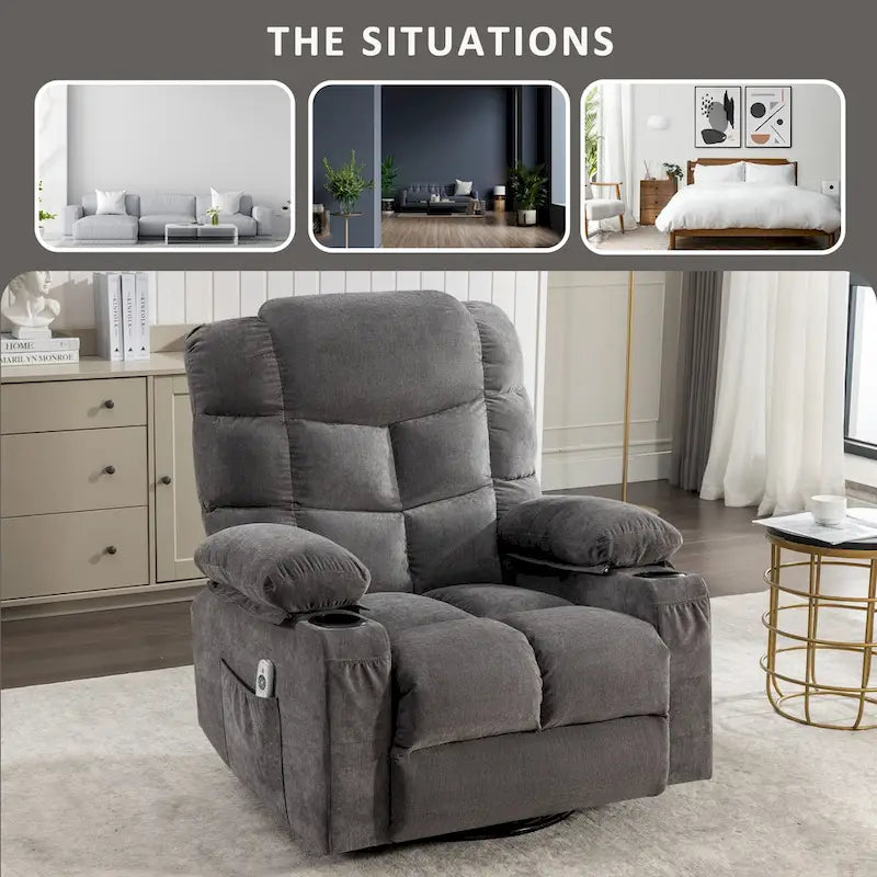 Fauteuil inclinable à bascule de massage Chaises à bascule surdimensionnées pour adultes avec 2 porte-gobelets, port de chargement USB Fonctions douces un massage manuel