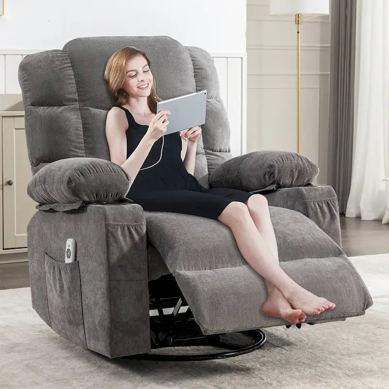 Fauteuil inclinable à bascule de massage Chaises à bascule surdimensionnées pour adultes avec 2 porte-gobelets, port de chargement USB Fonctions douces un massage manuel