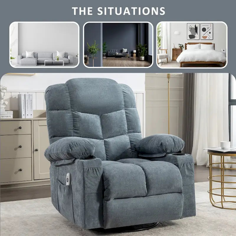 Fauteuil inclinable à bascule de massage Chaises à bascule surdimensionnées pour adultes avec 2 porte-gobelets, port de chargement USB Fonctions douces un massage manuel