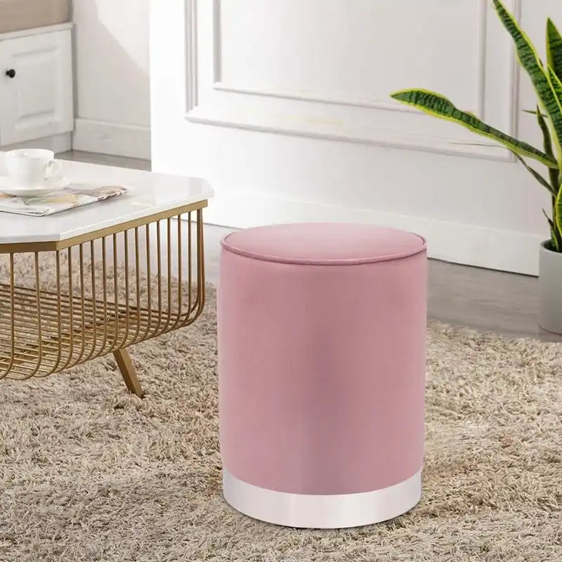 Pouffe rond en velours avec garniture argentée Adeco Vanity